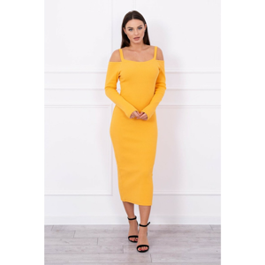 Long striated dress mustard