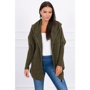 Sweater with hood and bat sleeves in khaki color