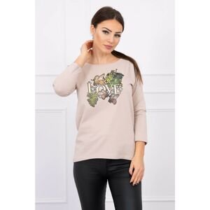 Blouse with Love print beige