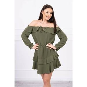 Off-the-shoulder dress with a tied neckline khaki