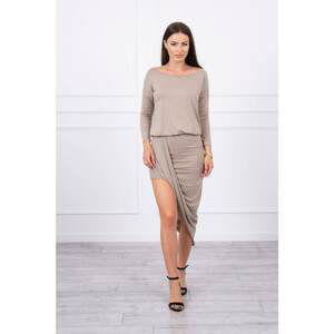 Asymmetrical dress, 3/4 sleeve dark beige