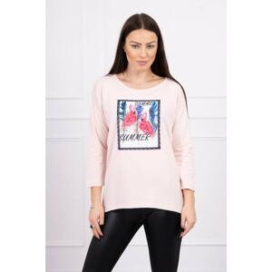 Blouse with flamingo graphics 3D powder pink