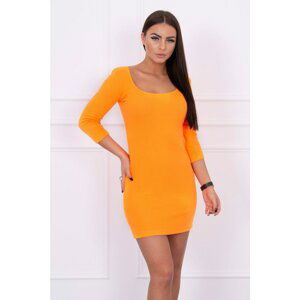 Dress fitted with a round neckline, 3/4 sleeve orange neon
