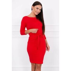 Dress with a roll-up sleeve red