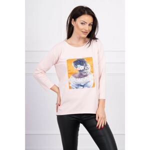 Blouse with 3D graphics, lace powder pink