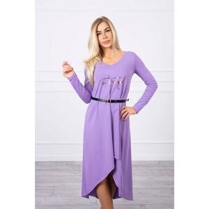 Dress with a decorative belt and the inscription purple