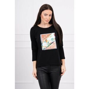 Blouse with 3D Bird black graphics