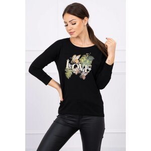Blouse with Love print black