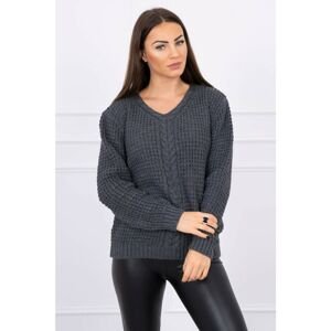 Sweater with neckline decorated with braid graphite