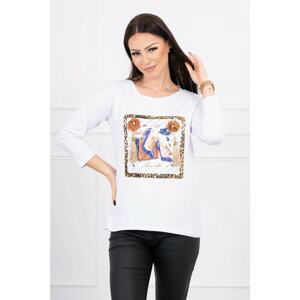 Blouse with 3D graphics and decorative pom pom white