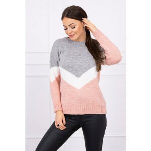 Sweater with geometric patterns grey + powder pink
