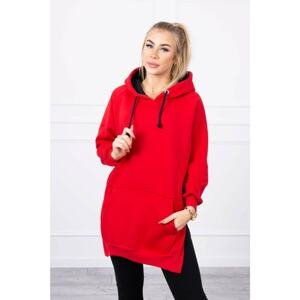Two-color red dress with hood