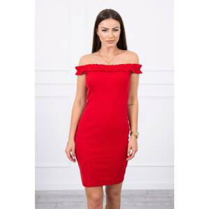 Dress on the shoulders with ruffles red