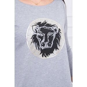 Blouse with longer back and lion graphics gray S/M - L/XL