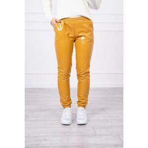 Two-layer trousers with velour mustard