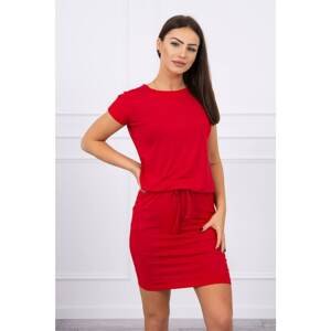 Viscose dress with a tie at the waist with short sleeves of red color