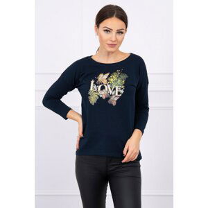 Blouse with Love print navy-blue