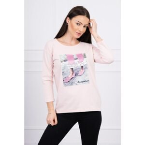 Blouse with 3D graphics with zircons powder pink