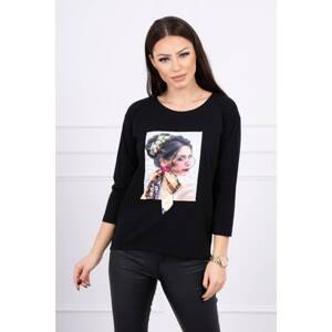 Blouse with graphics and colorful bow 3D black