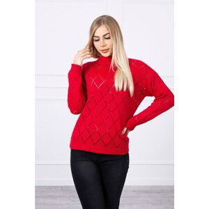 Sweater with high neckline and diamond pattern red color