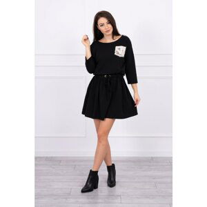 Dress tied at the waist with sequin pocket black S/M-L/XL