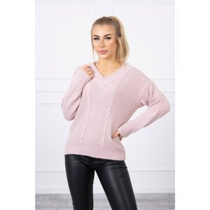 Classic sweater with V-neckline powdered pink