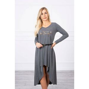 Dress with decorative belt and inscription graphite