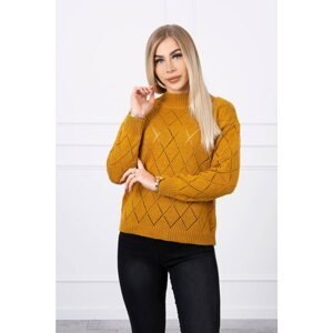 Sweater with high neckline and diamond mustard pattern