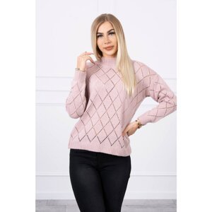High-neckline sweater with powder pink diamond pattern