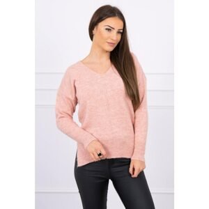 Sweater with longer back and neckline V powdered pink