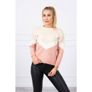 Sweater with geometric patterns light beige+powdered pink