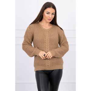 Sweater with neckline decorated with braid camel