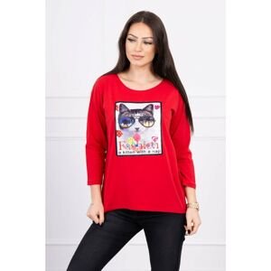 Blouse with cat graphics 3D red