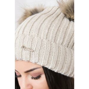 Hat with double pom pom light beige