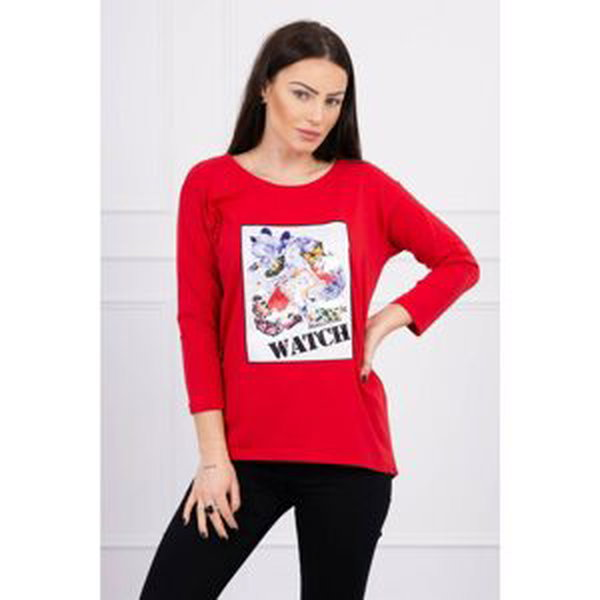 Blouse with 3D Watch graphics red