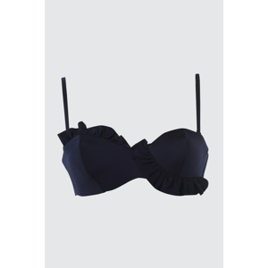 Trendyol Strapless Bikini Top with Navy Blue Ruffle Detail