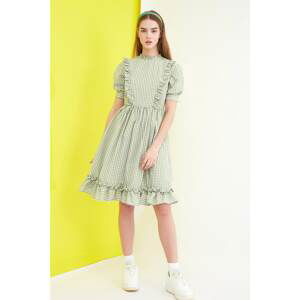 Trendyol Khaki Gingham Frilly Dress