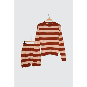 Trendyol Cinnamon Striped Sweater Shorts Knitwear Bottom-Top Suit