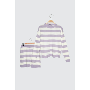 Trendyol Lila Striped Sweater Shorts Knitwear Bottom-Top Suit
