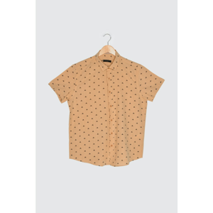 Trendyol Mustard Men's Regular Fit Short Sleeve Printed Shirt