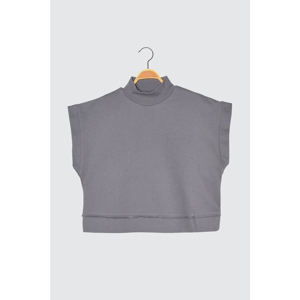 Trendyol Anthracite Upright Collar Crop Knitted Blouse