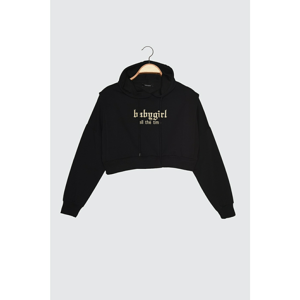 Trendyol Black Printed Hooded Knitted Sweatshirt Sweatshirt