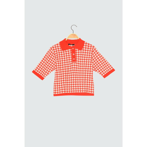 Trendyol Red Jacquard Polo Collar Knitwear Sweater