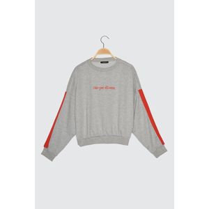 Trendyol Gray Embroidered Oversize Knitted Sweatshirt