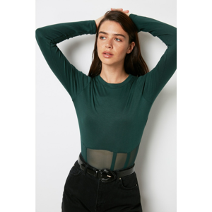 Trendyol Emerald Green Tulle Detailed Snap Knitted Body