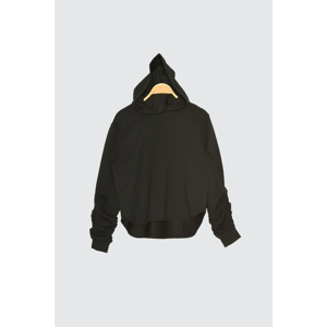 Trendyol Black Hooded Arms Assynchured Knitted Sweatshirt