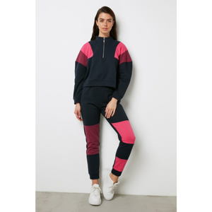 Trendyol Lacivert ZipperEd Color Block Anthrax Knitted Tracksuit Suit
