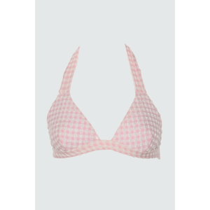 Trendyol Pink Plaid Textured Bikini Top