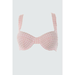 Trendyol Pink Plaid Textured Bikini Top