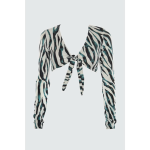 Trendyol Colorful Leopard Long Sleeve Surf Themed Bikini Top